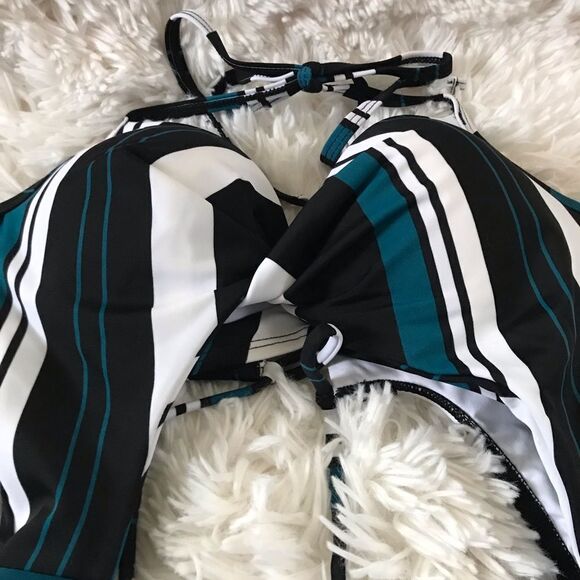 Cupshe one piece bathing suit NWT teal black and white size Small - Picture 2 of 8